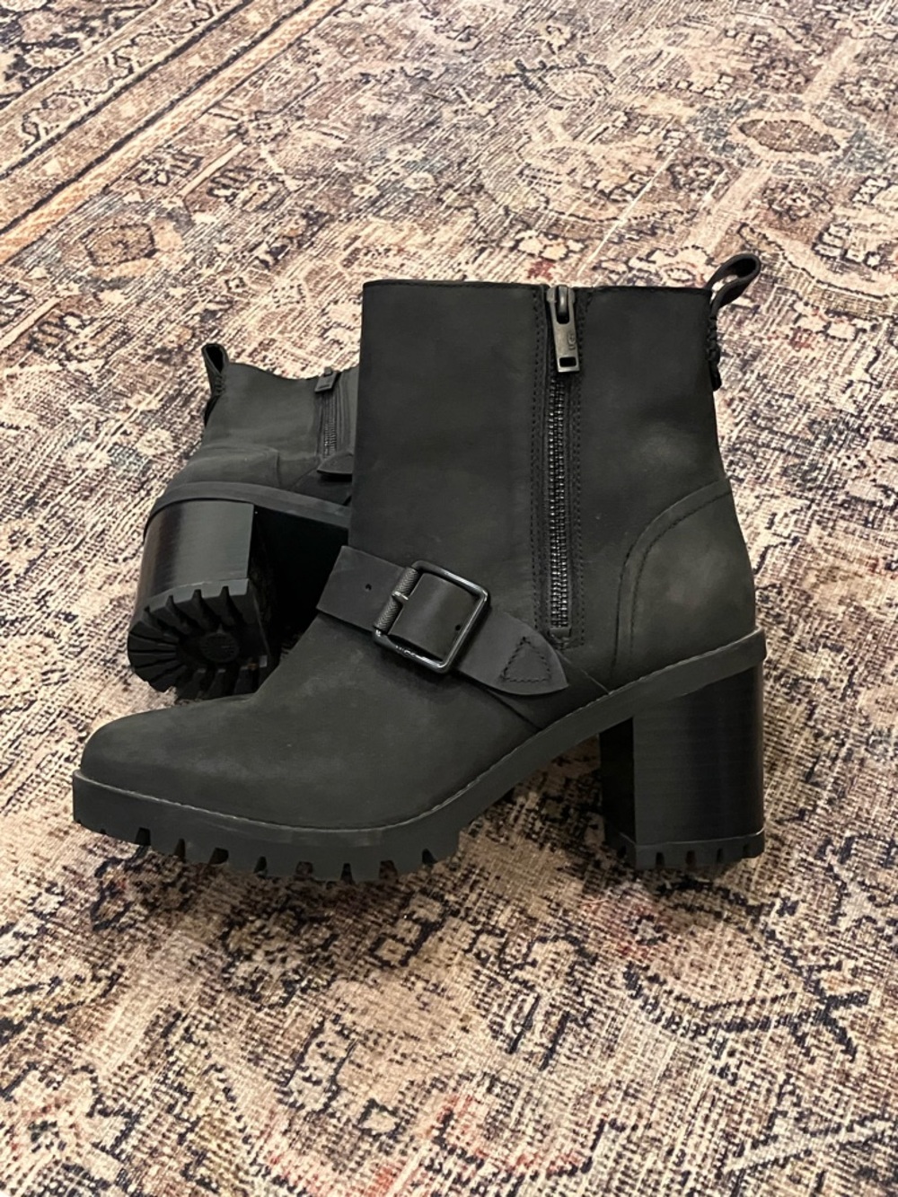 UGG Black Lug Sole Buckle Ankle Boots